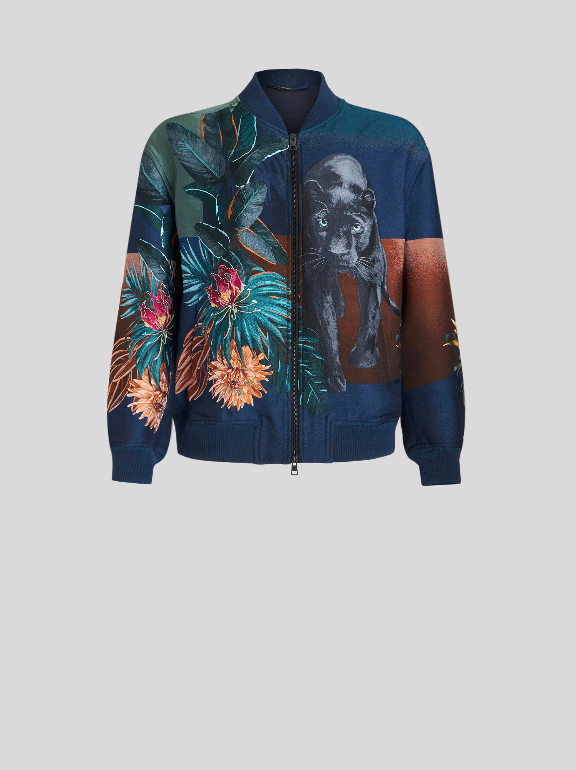 BOMBER JACKET WITH JUNGLE AND PANTHER PRINT