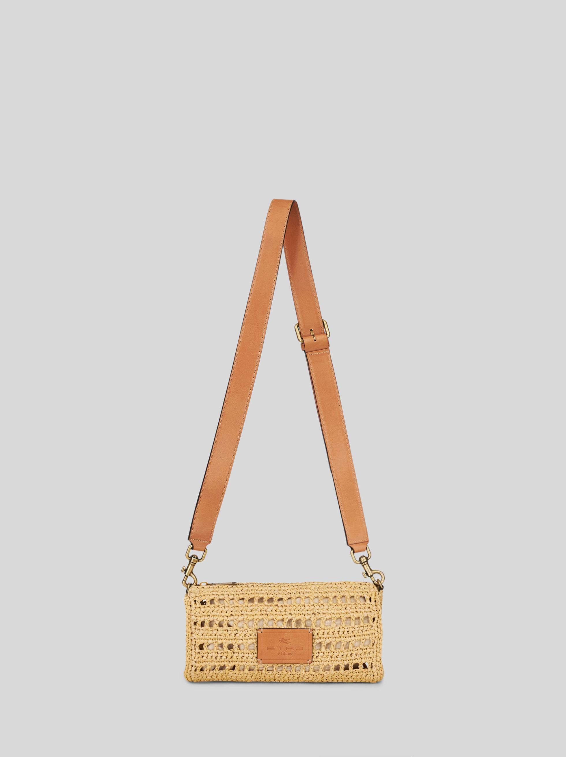 SMALL SHOULDER BAG IN PERFORATED RAFFIA