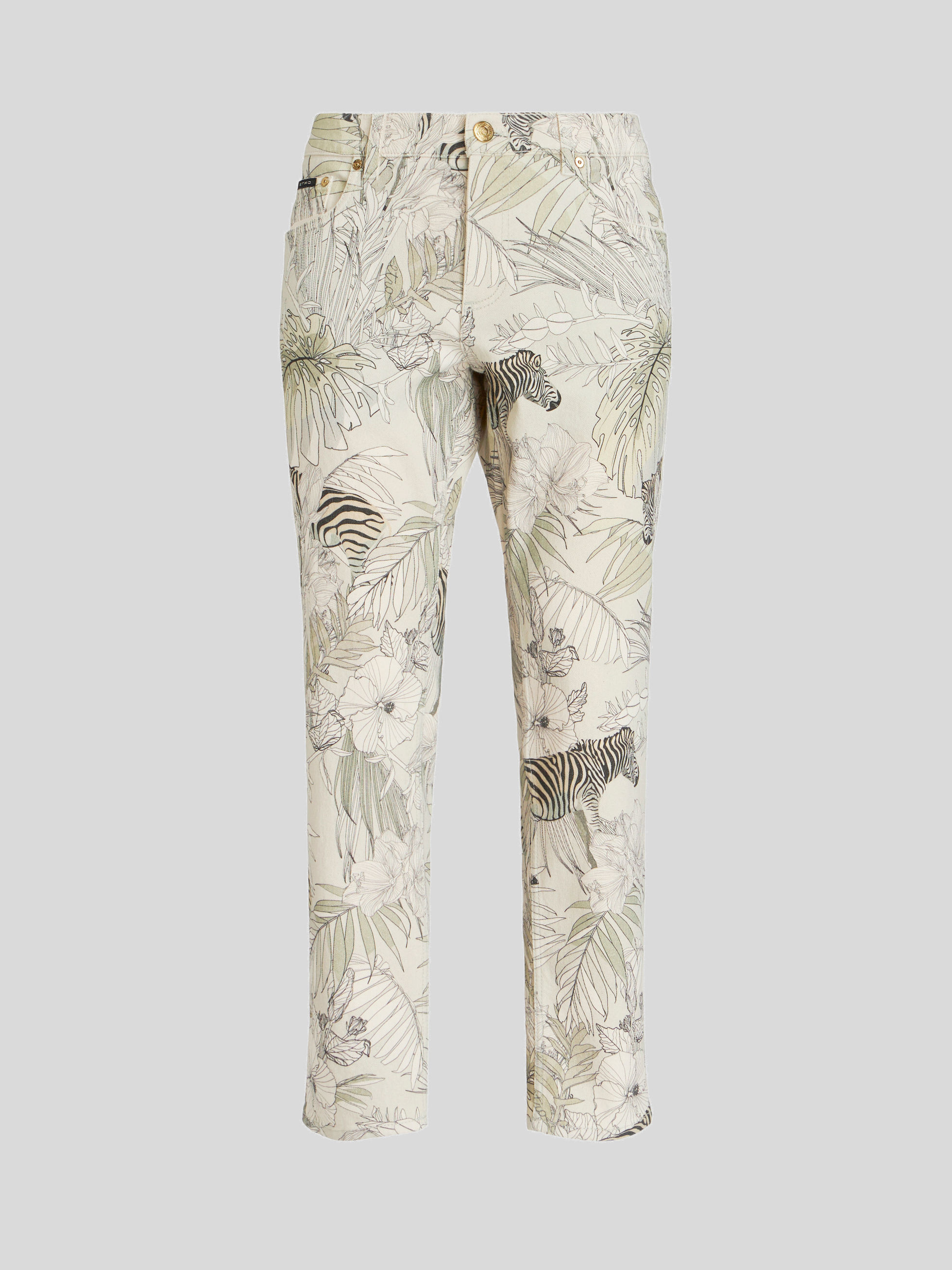 JEANS WITH TROPICAL PRINT AND ZEBRAS