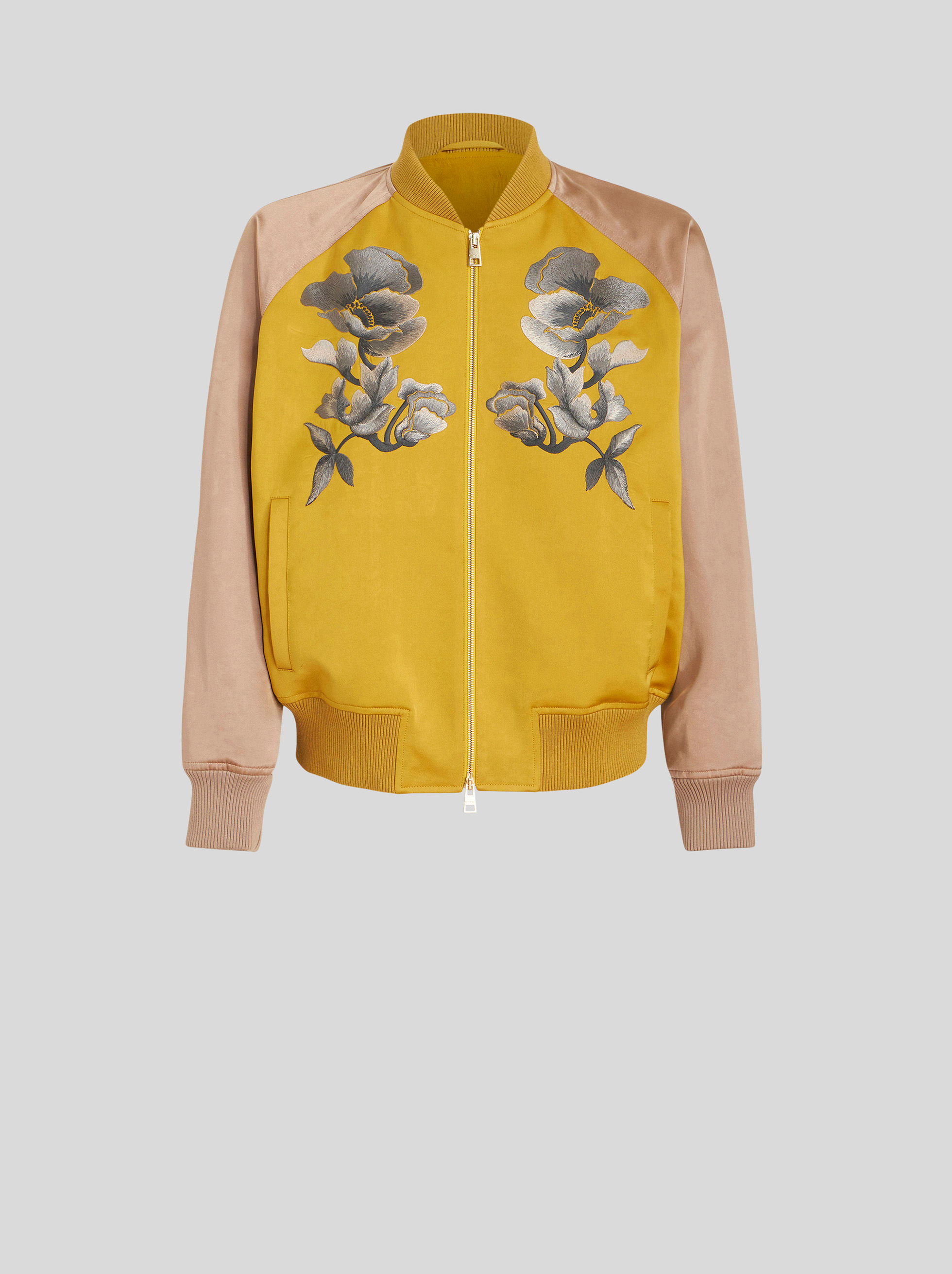BOMBER JACKET WITH EMBROIDERED ORIENTAL FLOWERS