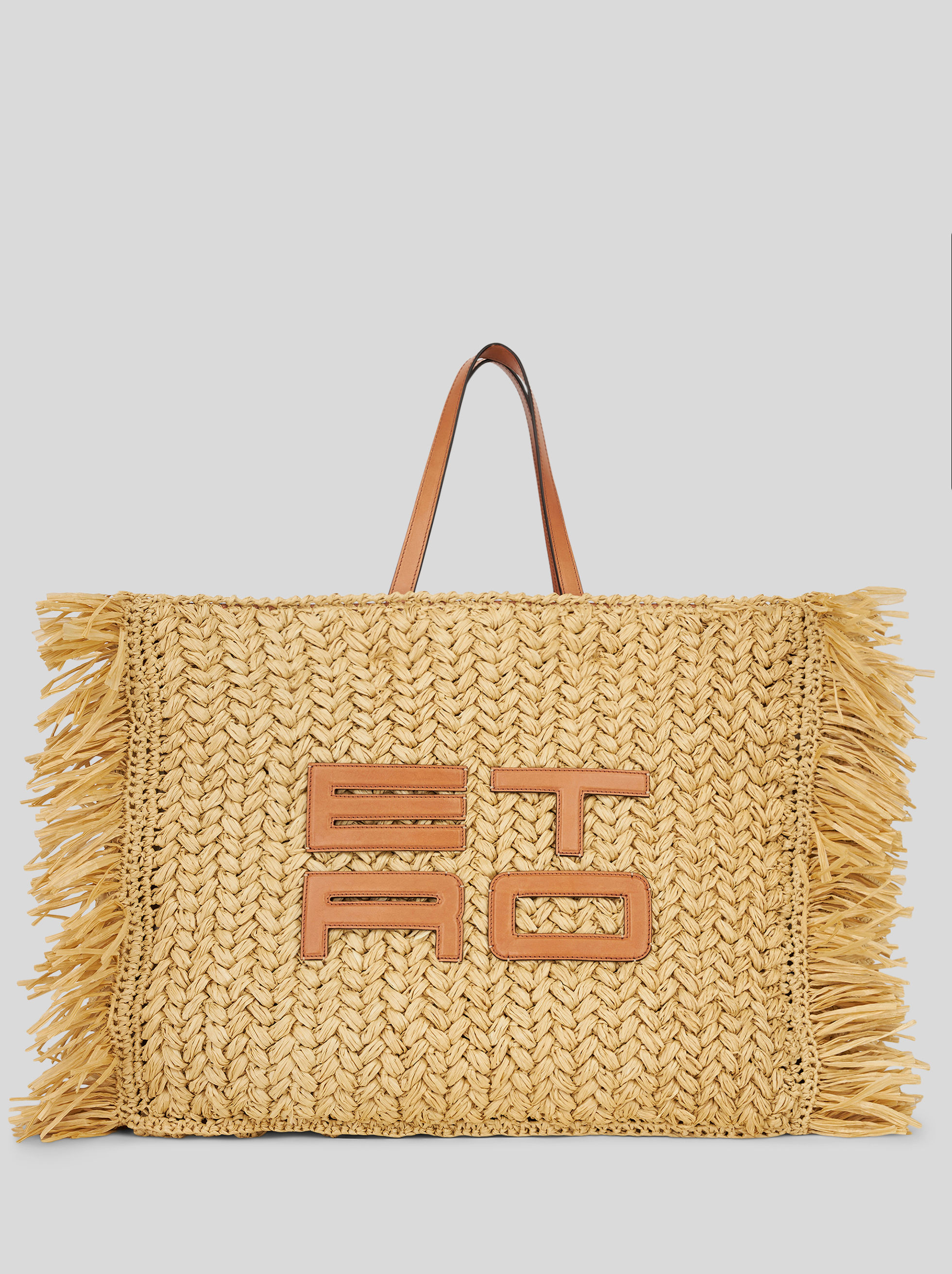 LARGE SHOPPING BAG IN PERFORATED RAFFIA WITH ETRO CUBE LOGO